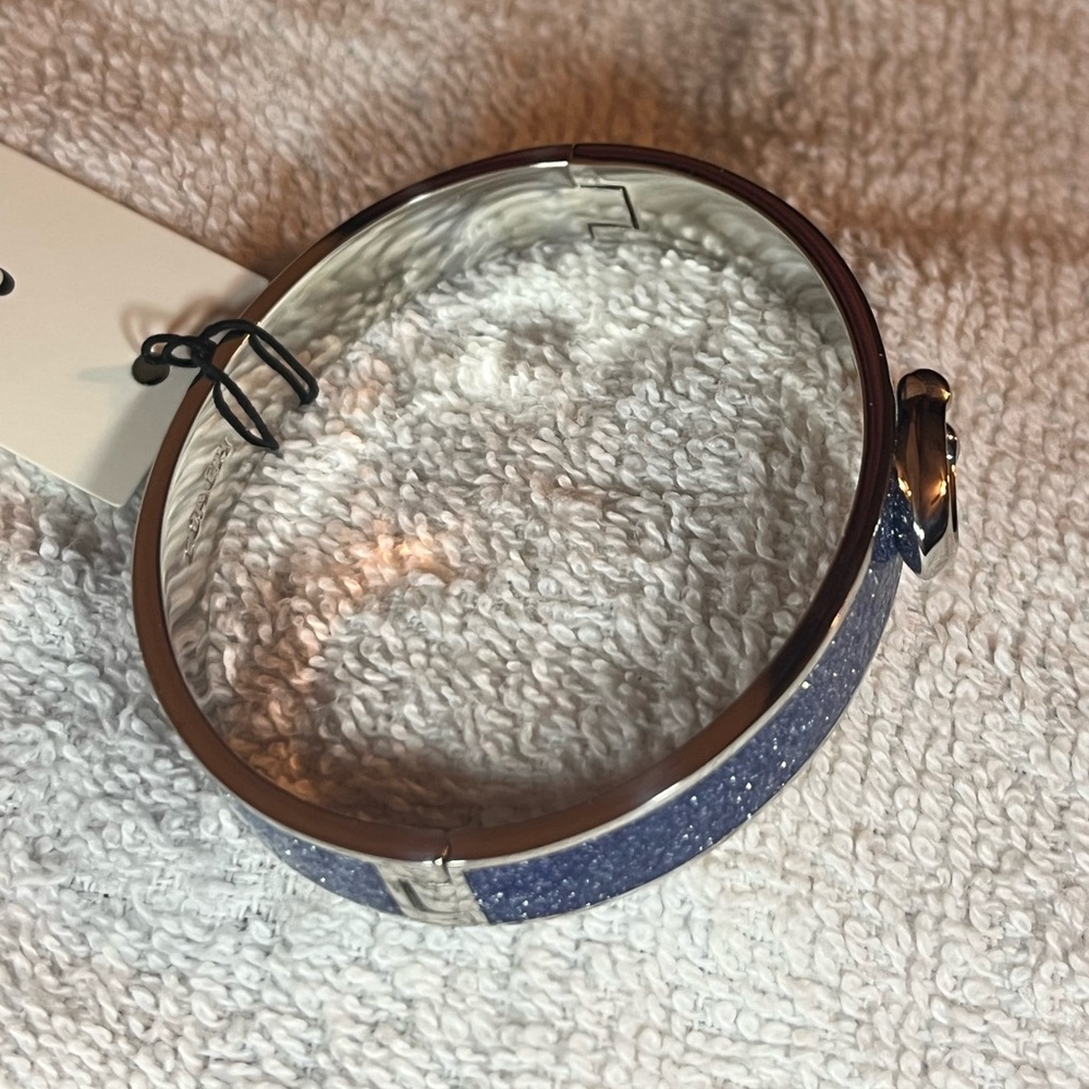 COACH 💕NWT Royal Blue Glitter Bracelet With Iconic “C”. Hinged For Easy Wear OBO - Picture 7 of 11